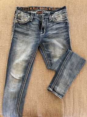 Rock Revival Rima Easy Straight faded blue distressed denim jeans